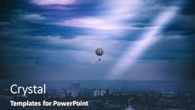  Presentation with foggy - PPT theme with aerial-view-of-the-downtown background and a ocean colored foreground