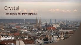  Presentation with foggy - Slide set featuring aerial-view-of-the-downtown background and a soft green colored foreground