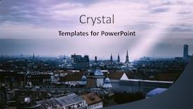  Presentation with foggy - Presentation design with aerial-view-of-the-downtown background and a light blue colored foreground