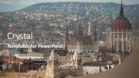  Presentation with foggy - PPT theme having aerial-view-of-the-downtown background and a gray colored foreground