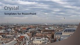  Presentation with foggy - Presentation theme with aerial-view-of-the-downtown background and a light blue colored foreground