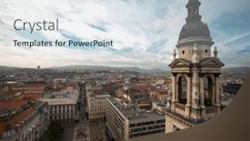  Presentation with foggy - Theme featuring aerial-view-of-the-downtown background and a sky blue colored foreground