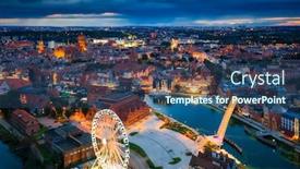  Presentation with architecture city - Beautiful slide set featuring aerial-view-of-the-gdansk backdrop and a ocean colored foreground
