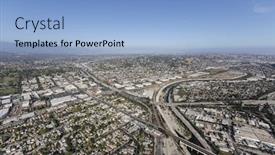  Presentation with freeway - Theme having aerial view of the los angeles river at the glendale freeway in southern california background and a light blue colored foreground