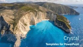  Presentation with zakynthos - PPT theme consisting of aerial-view-of-the-navagio background and a ocean colored foreground