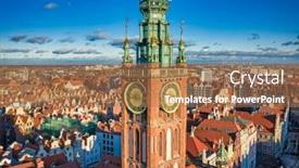  Presentation with architecture old - Slide deck featuring aerial-view-of-the-old background and a coral colored foreground