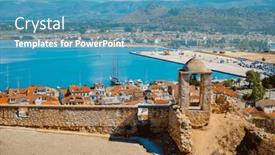  Presentation with sea port - Presentation theme consisting of aerial-view-of-the-old background and a teal colored foreground