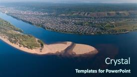  Presentation with russia city - Cool new slides with aerial view of the river of volga near the city of tolyatti with sandy coast during a calm sunrise russia backdrop and a navy blue colored foreground