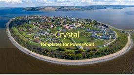  Presentation with russia city - Theme featuring aerial-view-of-the-town background and a tawny brown colored foreground