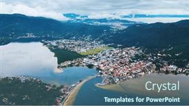  Presentation with brazil - Slide set consisting of aerial-view-of-the-town background and a ocean colored foreground