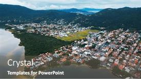  Presentation with brazil - Slide set having aerial-view-of-the-town background and a gray colored foreground