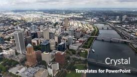  Presentation with buildings - Colorful PPT layouts enhanced with aerial-view-of-the-williamette backdrop and a dark gray colored foreground