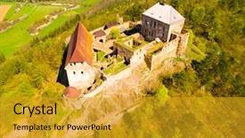  Presentation with royal - Colorful slide deck enhanced with aerial view of tocnik castle backdrop and a gold colored foreground