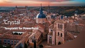  Presentation with historical buildings - Presentation theme consisting of aerial-view-of-toledo-town background and a tawny brown colored foreground