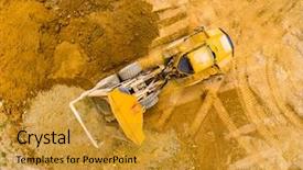  Presentation with road construction - PPT theme having aerial view of truck background and a gold colored foreground