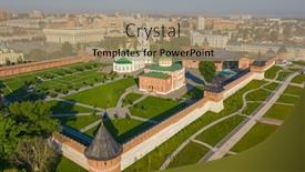  Presentation with aerial - Audience pleasing theme consisting of aerial-view-of-tula-kremlin backdrop and a coral colored foreground