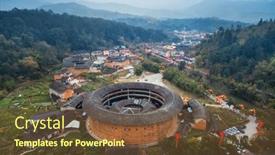  Presentation with aerial - Beautiful PPT layouts featuring aerial-view-of-tulou backdrop and a tawny brown colored foreground