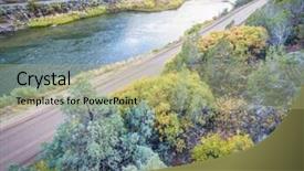  Presentation with fall colors - PPT theme having aerial view of upper colorado river at burns colorado in fall colors background and a mint green colored foreground