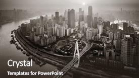  Presentation with urban buildings - Amazing presentation theme having aerial view of urban buildings backdrop and a  colored foreground