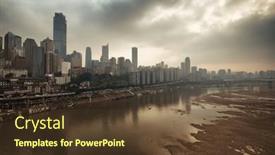  Presentation with urban buildings - Audience pleasing presentation theme consisting of aerial-view-of-urban-buildings backdrop and a tawny brown colored foreground