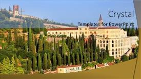  Presentation with europe - Colorful presentation theme enhanced with aerial view of verona italy europe backdrop and a light blue colored foreground