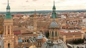 Presentation with landscape - Slides featuring aerial-view-of-zaragoza-city background and a coral colored foreground