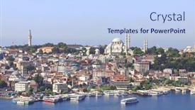  Presentation with istanbul - Presentation theme consisting of aerial-view-on-istanbul-suleymaniye background and a light blue colored foreground