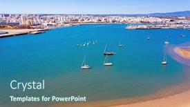 Presentation with algarve - Audience pleasing slides consisting of aerial-view-on-the-city backdrop and a ocean colored foreground