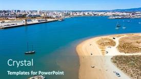  Presentation with algarve - Colorful presentation enhanced with aerial-view-on-the-city backdrop and a ocean colored foreground