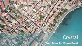  Presentation with zakynthos - PPT layouts featuring aerial view on the ionian island of zakynthos greece - zante town background and a teal colored foreground