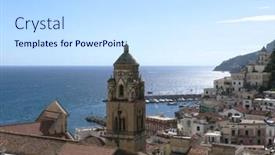  Presentation with village - Presentation consisting of aerial view on the village of amalfi and the belltower of the its cathedral background and a sky blue colored foreground