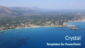  Presentation with zakynthos - PPT layouts consisting of aerial view on zakynthos island greece - laganas agios sostis background and a ocean colored foreground