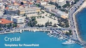  Presentation with zakynthos - Audience pleasing PPT layouts consisting of aerial view on zakynthos island greece backdrop and a teal colored foreground