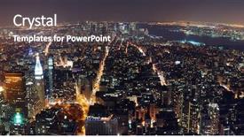  Presentation with new york night - Slide deck consisting of lecture - student giving speech background and a violet colored foreground.