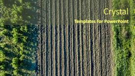  Presentation with irrigation - Presentation design with aerial view planting young trees with irrigation system photo from the drone background and a tawny brown colored foreground