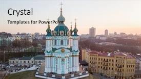  Presentation with city church - PPT theme consisting of st andrew's church background and a sky blue colored foreground