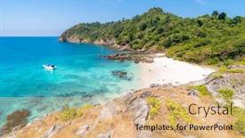  Presentation with white sand - Audience pleasing PPT layouts consisting of aerial-view-point-of-tropical backdrop and a coral colored foreground