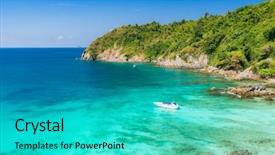  Presentation with sand ocean - Beautiful theme featuring aerial view point of tropical backdrop and a cyan colored foreground