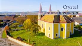  Presentation with medieval church - Audience pleasing slide set consisting of aerial-view-to-church backdrop and a sky blue colored foreground
