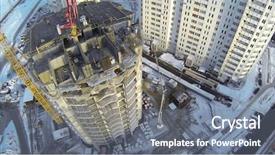 Presentation with crane - PPT layouts having aerial view to construction new house with crane background and a gray colored foreground