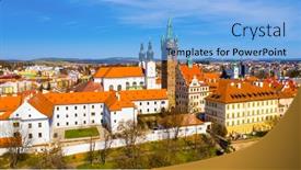  Presentation with czech republic - Beautiful slide deck featuring aerial-view-to-historic-center backdrop and a light blue colored foreground