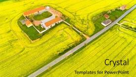  Presentation with farm house - Presentation theme having aerial view to rapeseed fields background and a gold colored foreground