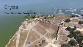  Presentation with black sea - Presentation theme having aerial-view-to-sea-estuaries background and a teal colored foreground