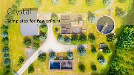  Presentation with water management - Colorful slide deck enhanced with aerial-view-to-sewage-treatment backdrop and a yellow colored foreground