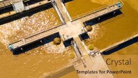  Presentation with water plant - Presentation theme featuring aerial-view-to-sewage-treatment background and a gold colored foreground