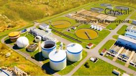 Presentation with waste water - Audience pleasing theme consisting of aerial-view-to-sewage-treatment backdrop and a gold colored foreground