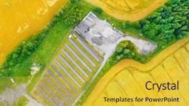  Presentation with solar power plant - Presentation theme featuring aerial view to solar power background and a yellow colored foreground