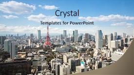  Presentation with aerial - Audience pleasing PPT theme consisting of aerial view tokyo tower cityscape backdrop and a light blue colored foreground