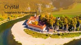  Presentation with danube - PPT theme consisting of aerial view to weltenburg abbey background and a gold colored foreground