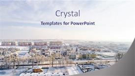  Presentation with living above - Colorful presentation theme enhanced with aerial winter top down view high above rural slow living by small river backdrop and a sky blue colored foreground